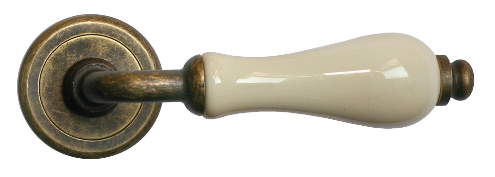 Ручка дверная CERAMICA R4 OBR/CHAMP раздельная на круглой розетке, цвет - бронза/шампань, латунь фото купить в Набережных Челнах