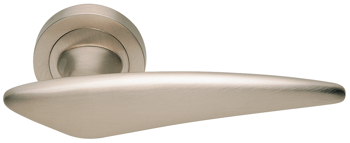 Ручка дверная BOLID R2 NIS раздельная на круглой розетке, цвет матовый никель, латунь фото купить Набережные Челны