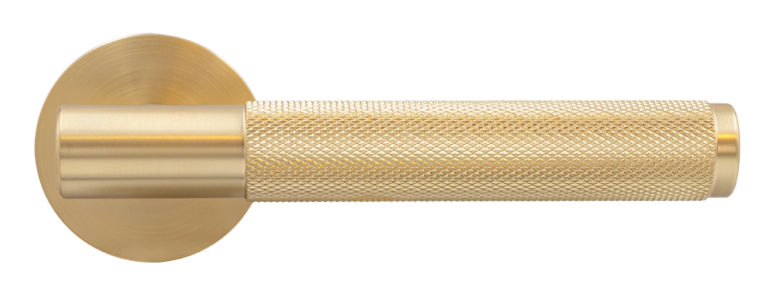 Ручка дверная AZRIELI MH-57-R6T MSG раздельная на круглой розетке, цвет матовый сатинированный золото, ЦАМ фото купить в Набережных Челнах