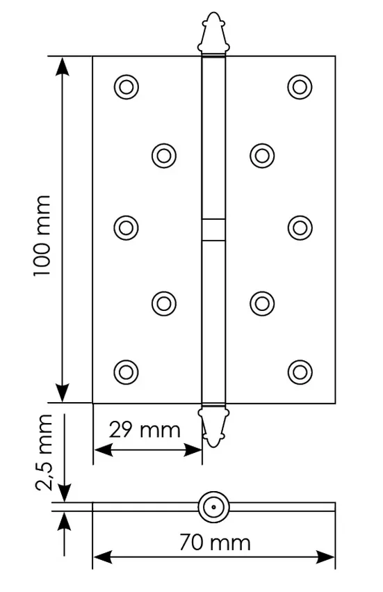 Петля карточная разъемная MSN 100X70X2.5 R COF с подшипником стальная правая, врезная, цвет кофе фото купить в Набережных Челнах