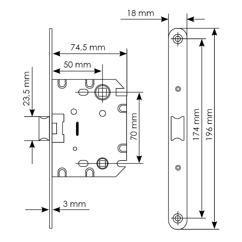 Защелка межкомнатная 1870P SN -IND SP-1 с ответной планкой, бесшумная сантехническая, цвет никель фото купить в Набережных Челнах