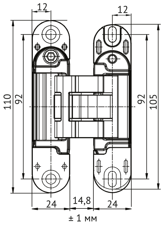 Петля скрытая HH-28 SC врезная с 3D-регулировкой вес полотна до 40 кг, цвет матовый хром фото купить в Набережных Челнах