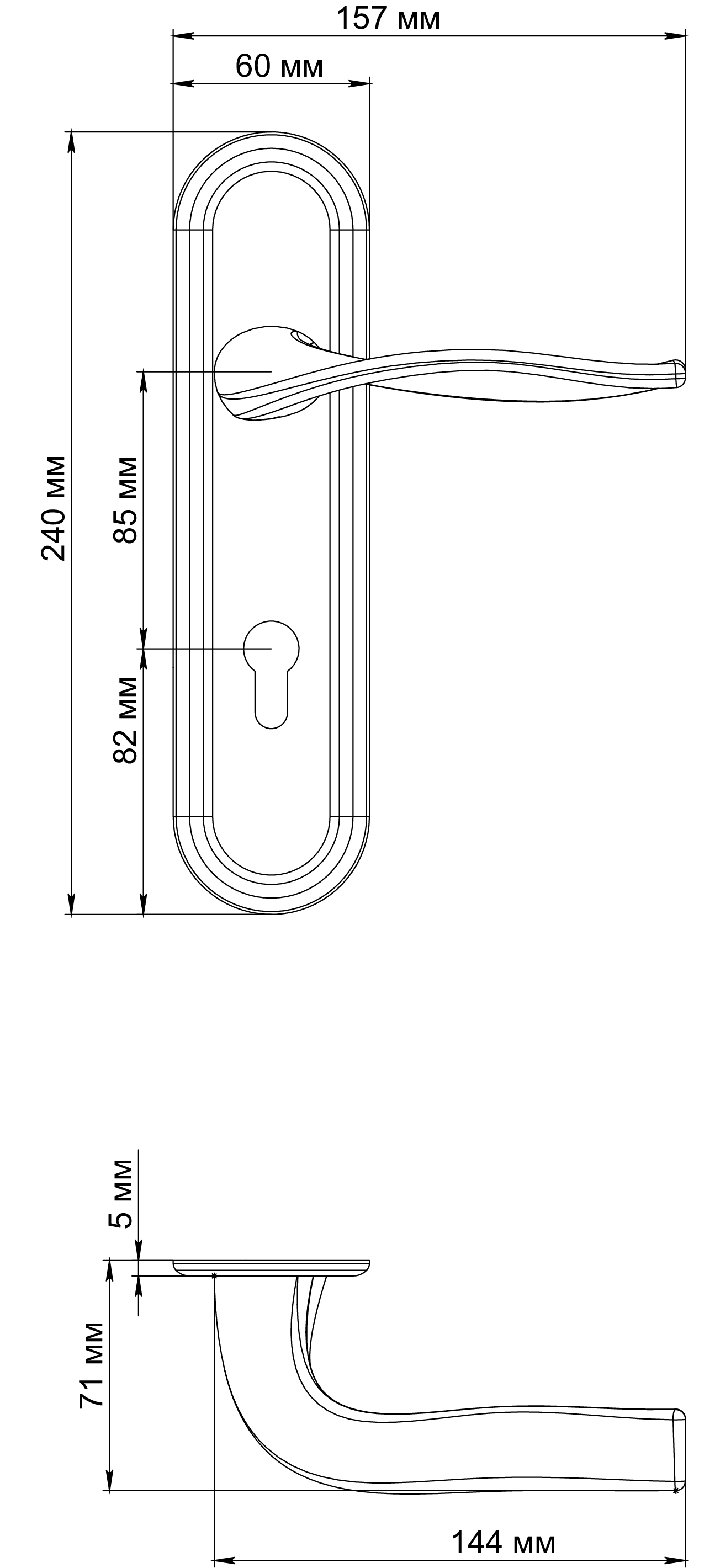 Ручка дверная SKYSCRAPER PLR KH SST на планке под ключевой цилиндр, цвет Летняя гроза/Summer Storm фото купить в Набережных Челнах