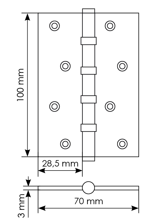 Петля карточная универсальная MBU 100X70X3-4BB COF латунь,врезная,цвет кофе фото купить в Набережных Челнах