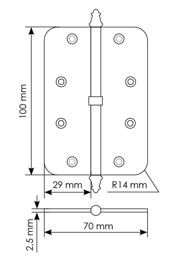 Петля разъемная MS-C 100X70X2.5 SG L левая с коронкой скругленная, врезная, цвет мат.золото, сталь фото купить в Набережных Челнах