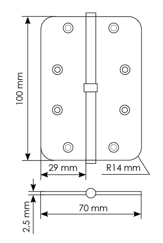 MSD-C 100X70X2.5 AB L, петля стальная скругленная левая без коронки, цвет - бронза фото купить в Набережных Челнах