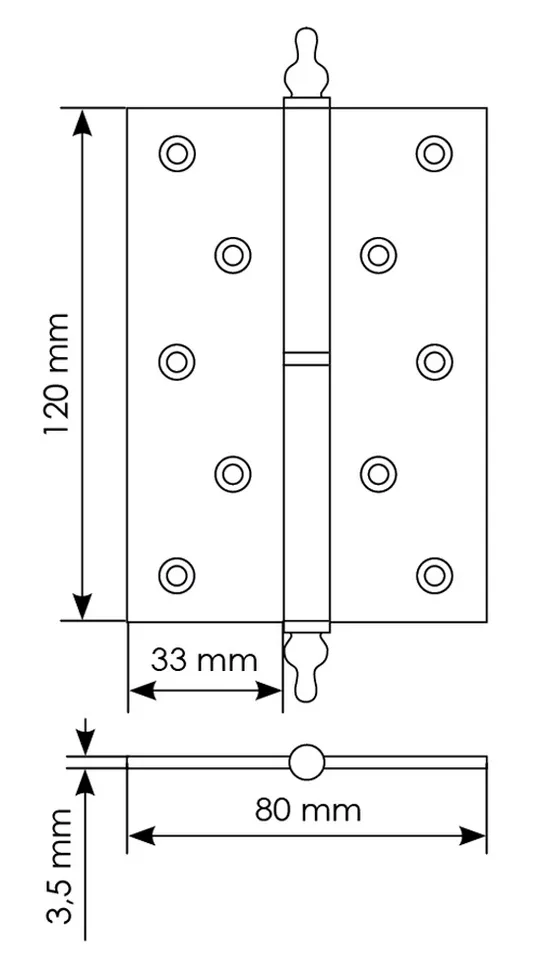 Петля карточная разъемная латунная MB 120X80X3.5 SG L C с коронкой левая, верзная, цвет матовое золото фото купить в Набережных Челнах