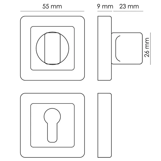 Завертка сантехническая MH-WC-S55 GR/PC квадратная цвет графит/хром фото купить в Набережных Челнах